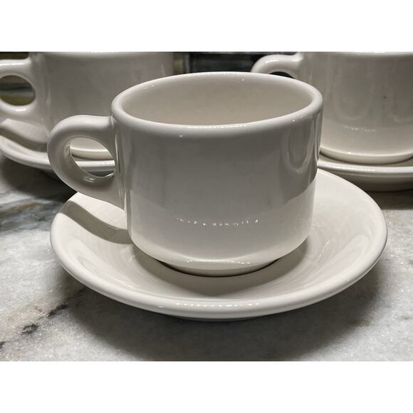 4 Vintage Restaurant Ware Buffalo China Coffee Demitasse Espresso Mugs Saucers - Picture 2 of 5